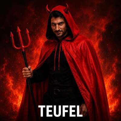 Roter Halloween Umhang mit Kapuze – 100% Polyester, Unisex XS–XXL, Kostüm Cape für Vampir, Rotkäppchen, Hexe, Zauberer, Teufel, Weihnachtsmann, Cosplay & Karneval