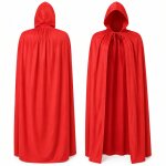 Roter Halloween Umhang mit Kapuze – 100% Polyester, Unisex XS–XXL, Kostüm Cape für Vampir, Rotkäppchen, Hexe, Zauberer, Teufel, Weihnachtsmann, Cosplay & Karneval