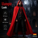 Roter Halloween Umhang mit Kapuze – 100% Polyester, Unisex XS–XXL, Kostüm Cape für Vampir, Rotkäppchen, Hexe, Zauberer, Teufel, Weihnachtsmann, Cosplay & Karneval