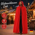 Halloween Umhang L (140cm) Rot mit Kapuze für Vampire, Larp, Cosplay, Rotkäppchen ...