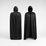 Schwarzer Halloween Umhang mit Kapuze – 100% Polyester, Unisex XS–XXL, Kostüm Cape für Vampir, Hexe, Zauberer, Magier, Pestdoktor, Sensenmann, Cosplay, LARP & Karneval