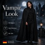 Schwarzer Halloween Umhang mit Kapuze – 100% Polyester, Unisex XS–XXL, Kostüm Cape für Vampir, Hexe, Zauberer, Magier, Pestdoktor, Sensenmann, Cosplay, LARP & Karneval