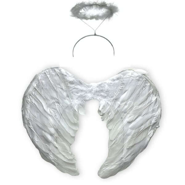 KOH I Engel | Engelsflügel + Heiligenschein | Haarband | Kopfbedeckung | Halloween | Fastnacht | Karneval | Fasching | Unisex Damen Mädchen Männer Jungen (Weiß)