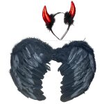 KOH I Engel | Teufel | Dämon | Engelsflügel + Rote Teufelshörner Haarreif | Haarband | Kopfbedeckung | Halloween | Fastnacht | Karneval | Fasching | Unisex Damen Mädchen Männer Jungen (Rot)