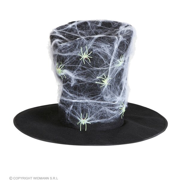 Maxi Zylinderhut mit Spinnenweben & Spinnen Glow in the Dark