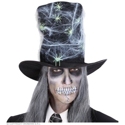 Maxi Zylinderhut mit Spinnenweben & Spinnen Glow in...