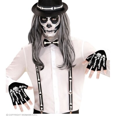 Fingerlose Handschuhe mit Skelettaufdruck aus Wolle