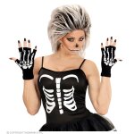 Fingerlose Handschuhe mit Skelettaufdruck aus Wolle