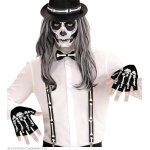 Fingerlose Handschuhe mit Skelettaufdruck aus Wolle